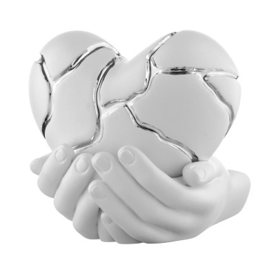 Bongelli Preziosi Mani Cuore Scultura in marmorino in stile kintsugi dal design moderno Colore: Bianco/Bianco/Argento