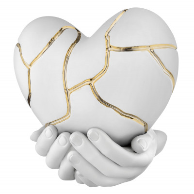 Bongelli Preziosi Mani Cuore Scultura in marmorino in stile kintsugi dal design moderno Colore: Bianco/Bianco/Oro