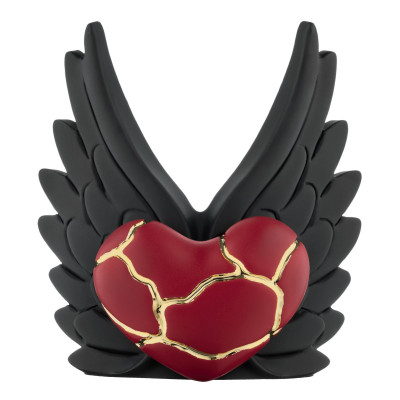 Bongelli Preziosi Cuore Ali Scultura in stile kintsugi dal design moderno Colore: Nero/Rosso/Oro