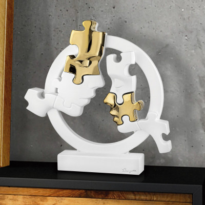 Bongelli Preziosi Puzzle Scultura piccola in marmorino con visi Colore: Bianco/Oro
