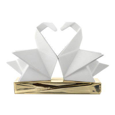 Bongelli Preziosi Origami Scultura piccola in marmorino dal design moderno con coppia di Cigni Colore: Oro/Bianco