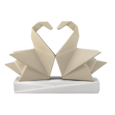 Bongelli Preziosi Origami Scultura piccola in marmorino dal design moderno con coppia di Cigni Colore: Bianco/Nocciola