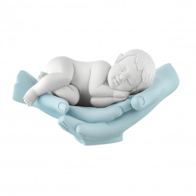 Bongelli Preziosi Scultura piccola in marmorino dal design moderno con mani e bimbo Colore: Celeste