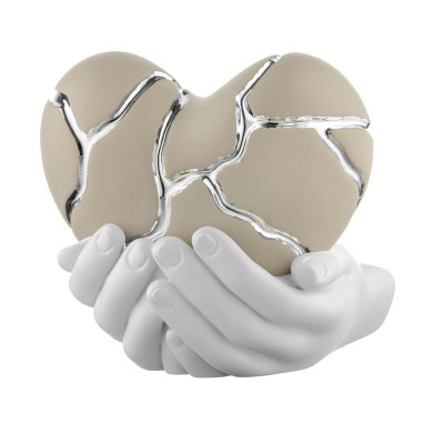 Bongelli Preziosi Mani Cuore Scultura piccola in marmorino in stile kintsugi dal design moderno Colore: Bianco/Nocciola/Argento