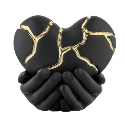 Bongelli Preziosi Mani Cuore Scultura piccola in marmorino in stile kintsugi dal design moderno Colore: Nero/Nero/Oro