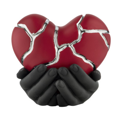 Bongelli Preziosi Mani Cuore Scultura piccola in marmorino in stile kintsugi dal design moderno Colore: Nero/Rosso/Argento