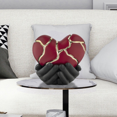 Bongelli Preziosi Mani Cuore Scultura piccola in marmorino in stile kintsugi dal design moderno Colore: Nero/Rosso/Oro