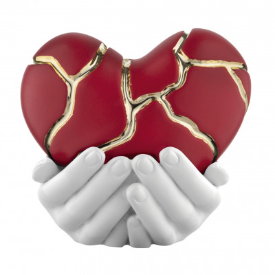 Bongelli Preziosi Mani Cuore Scultura piccola in marmorino in stile kintsugi dal design moderno Colore: Bianco/Rosso/Oro