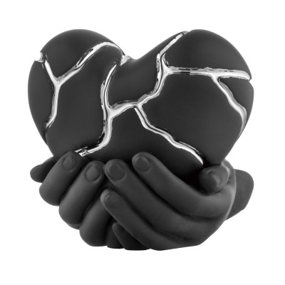 Bongelli Preziosi Mani Cuore Scultura piccola in marmorino in stile kintsugi dal design moderno Colore: Nero/Nero/Argento