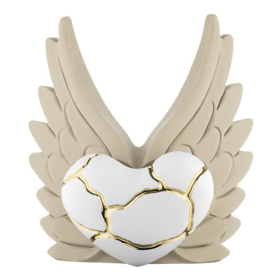 Bongelli Preziosi Cuore Ali Scultura piccola in stile kintsugi dal design moderno Colore: Nocciola/Bianco/Oro