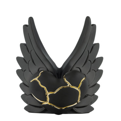 Bongelli Preziosi Cuore Ali Scultura piccola in stile kintsugi dal design moderno Colore: Nero/Nero/Oro