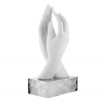 Bongelli Preziosi - Mani - Scutura da tavolo grande dal design moderno in marmorino - Colore: Argento/Bianco - SKU: ME2589/3BI-AG