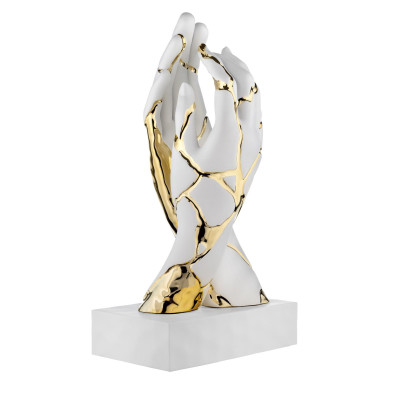 Bongelli Preziosi Mani Scutura da tavolo grande in marmorino dal design moderno kintsugi Colore: Bianco/Oro