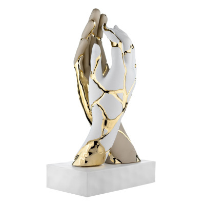 Bongelli Preziosi Mani Scutura da tavolo grande in marmorino dal design moderno kintsugi Colore: Oro/Nocciola