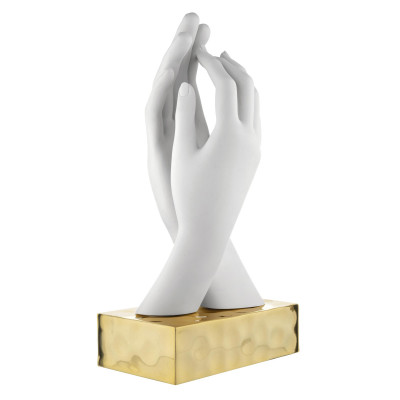Bongelli Preziosi Mani Scutura da tavolo media dal design moderno in marmorino Colore: Oro/Bianco