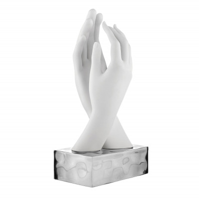 Bongelli Preziosi Mani Scutura da tavolo piccola dal design moderno in marmorino Colore: Argento/Bianco