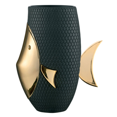 Bongelli Preziosi Vaso alto da interno in marmorino a forma di pesce dal design moderno Colore: Nero