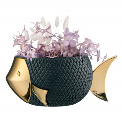 Bongelli Preziosi Vaso basso da interno in marmorino a forma di pesce dal design moderno Colore: Nero