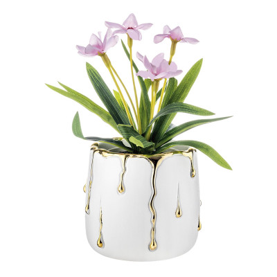 Bongelli Preziosi - Rugiada - Vaso grande in marmorino con decori a goccia design elagante con piantina - SKU: ME2689/2