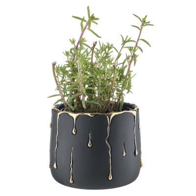 Bongelli Preziosi Rugiada Vaso grande in marmorino con decori a goccia design elagante con piantina Colore: Nero/Oro