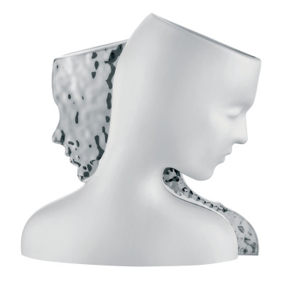 Bongelli Preziosi Vaso grande in marmorino dal design moderno con raffigurati due visi Colore: Bianco/Argento