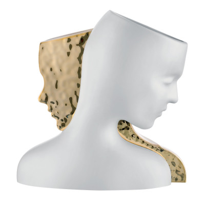 Bongelli Preziosi Vaso grande in marmorino dal design moderno con raffigurati due visi Colore: Bianco/Oro