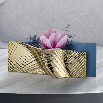 Bongelli Preziosi Ophis Vaso orizzontale moderno in marmorino Colore: Blu/Oro