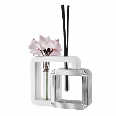 Bongelli Preziosi Double Vaso quadrato con profumatore per ambienti dal design moderno ed elegante Colore: Bianco/Argento
