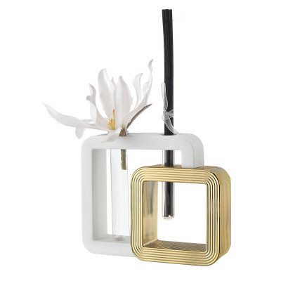 Bongelli Preziosi Double Vaso quadrato con profumatore per ambienti dal design moderno ed elegante Colore: Bianco/Oro