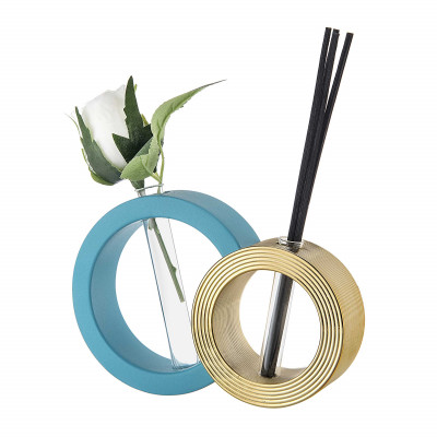 Bongelli Preziosi Double Vaso rotondo con profumatore per ambienti dal design moderno ed elegante Colore: Ottanio
