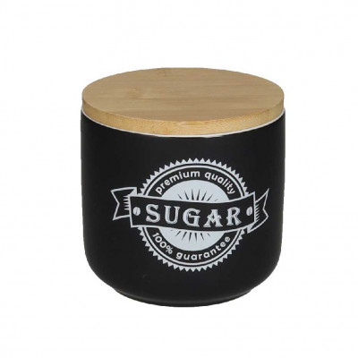  Brandani - Barattolo per zucchero in cermica e tappo in bambù dalle linee moderne - Colore: Nero - SKU: B53842 