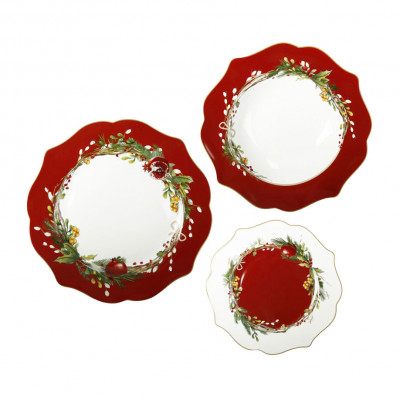  Brandani - Carol - Servizio di piatti 18 pezzi in ceramica - Colore: Bianco/Rosso - SKU: B89960 