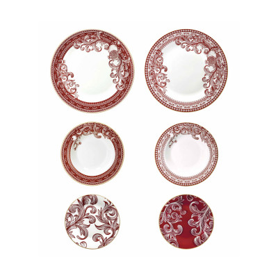  Brandani - Royal red - Servizio di piatti 18 pezzi in porcellana dal design elegante - Colore: Rosso/Bianco - SKU: B51080 