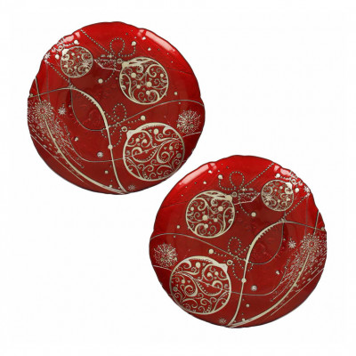 Brandani - Regalomagia - Set 2 pezzi piattini in vetro - Colore: Rosso/Oro - SKU: B84392 