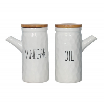  Brandani - New Age - Set 2 portacondimenti olio e aceto in ceramica con tappo in bamboo - Colore: Bianco - SKU: B51944 