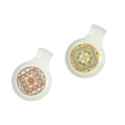  Brandani - Le Cementine - Set 2 pz Segnaposto da tavola in porcellana "Quadrella" - Colore: Bianco/Giallo - SKU: B52518 