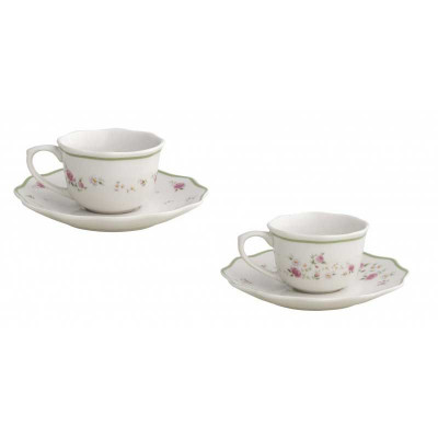  Brandani - Nonna Rosa - Set 2 pz tazze da caffe in porcellana dalle linee classiche - Colore: Bianco - SKU: B53413 