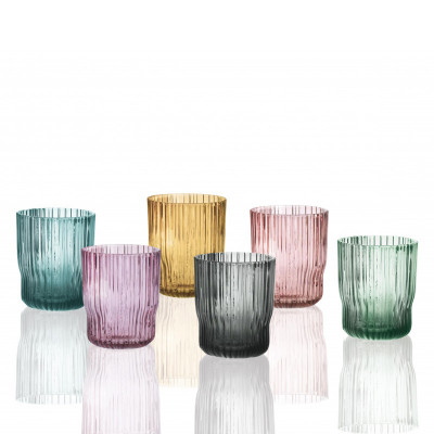  Brandani - Plissè - Set 6 pezzi bicchieri in vetro per acqua in colori assortiti - Colore: Multicolore - SKU: B51067 