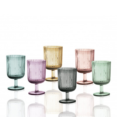  Brandani - Plissè - Set 6 pezzi calici in vetro per vino in colori assortiti - Colore: Multicolore - SKU: B51069 