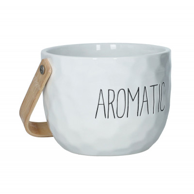 Brandani - New Age - Vaso porta piante in ceramica con manico di bamboo - Colore: Bianco - SKU: B51947