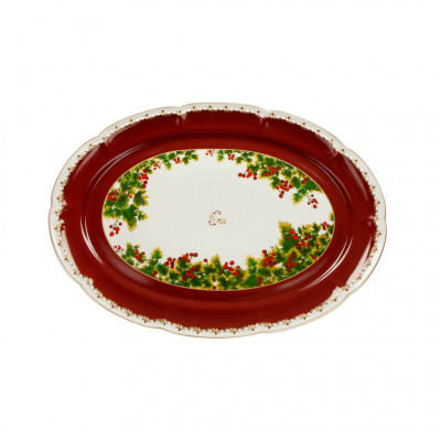  Brandani - Le Bacche - Vassoio ovale dal design classico in ceramica - Colore: Rosso/Bianco - SKU: B52336 