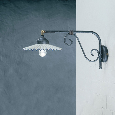 FerroLuce - L'Aquila - Applique piccola rustica in metallo con diffusore in ceramica decorata a mano - 1 Lampadina E27 75W - IP20 - SKU: C166-NA-BL