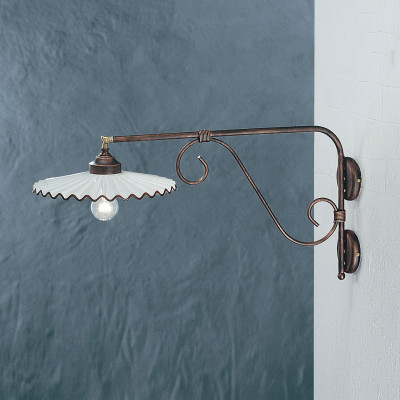 FerroLuce - L'Aquila - Applique grande rustica in metallo con diffusore in ceramica decorata a mano - 1 Lampadina E27 75W - IP20 - SKU: C167-NR-MA