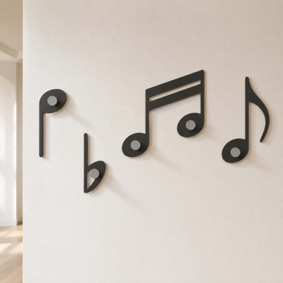CalleaDesign - Rossini - Appendiabiti da muro con note musicali in legno e 5 ganci in alluminio - Colore: Nero - SKU: 51-13-2-5