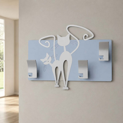 CalleaDesign - Gatti - Appendiabiti da parete da ingresso in legno con coppia di gatti intagliata - Colore: Bianco - SKU: 53-13-3-1