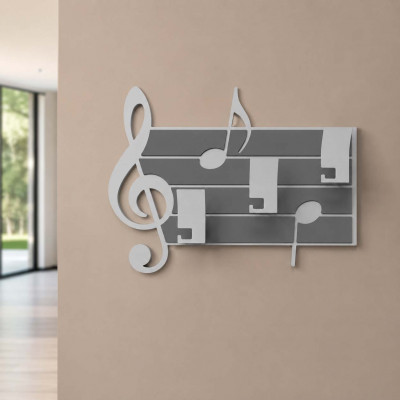 CalleaDesign - Puccini - Appendiabiti da parete design moderno con pannello in legno e note musicali - Colore: Bianco - SKU: 51-13-3-1