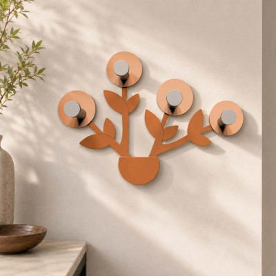 CalleaDesign - Francine - Appendiabiti da parete in legno a forma di vaso con fiori e 4 ganci - Colore: Abbronzato - SKU: 13-013-23