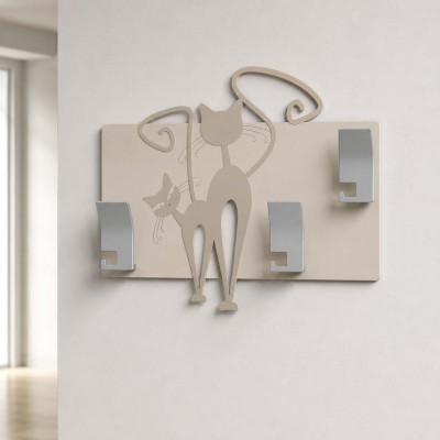 CalleaDesign - Gatti - Appendiabiti da parete ingresso moderno in legno e coppia di gatti intagliati - Colore: Tortora - SKU: 53-13-3-13