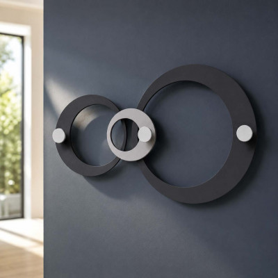 CalleaDesign Hoops Appendiabiti da parete moderno con 3 cerchi in legno e 3 ganci Colore: Nero