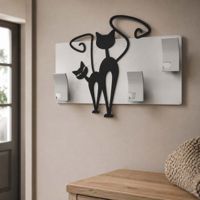 CalleaDesign - Gatti - Appendiabiti da parete moderno in legno con gatti stilizzati e 3 ganci - Colore: Nero - SKU: 53-13-3-5